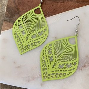 Lime Green Filigree Drop Earrings
